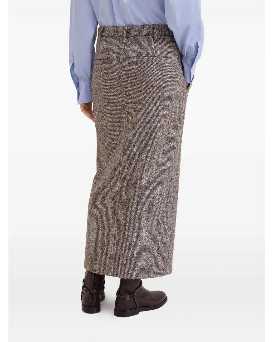 Brunello Cucinelli Brown Wool Blend Pencil Skirt