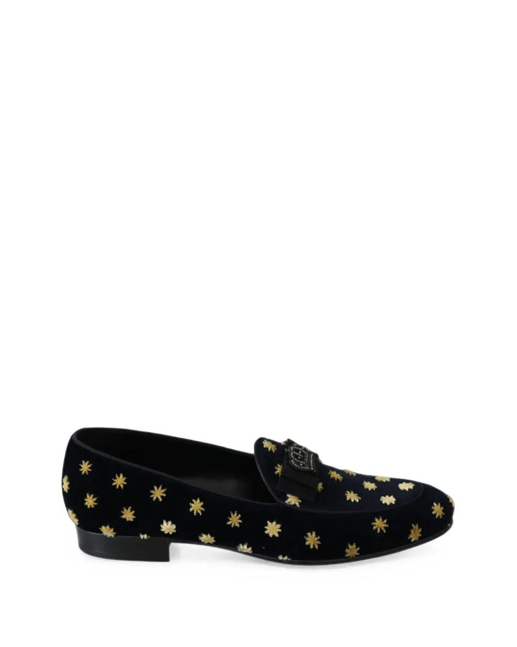 Dolce & Gabbana Black Star-Embroidered Crown-Embellished Loafers for men