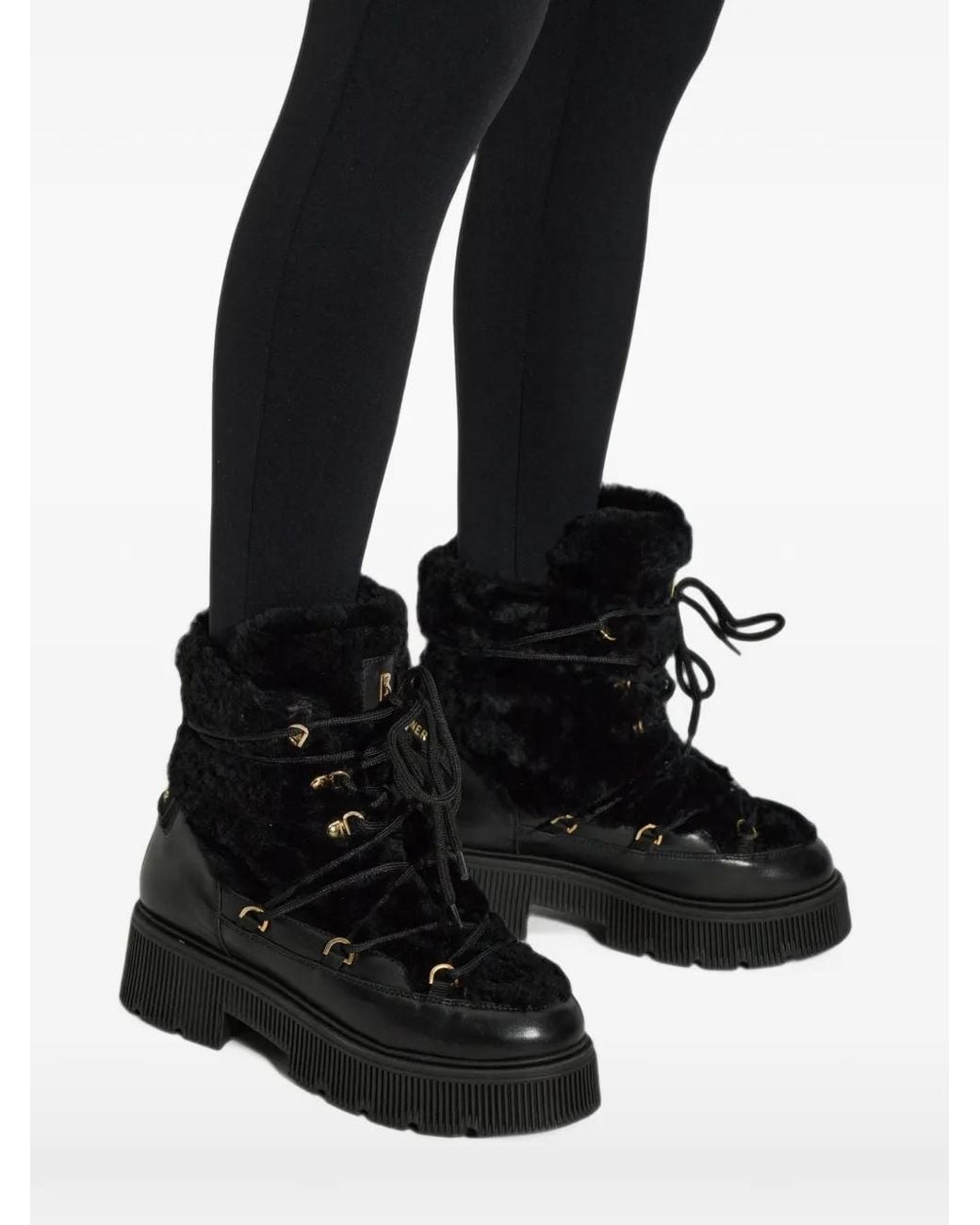 Bogner Black Fur-Panelled Logo-Patch Ankle Boots