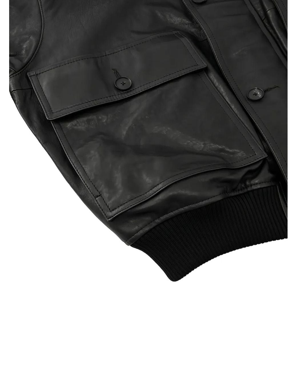 Auralee Black High-Neck Leather Jacket for men