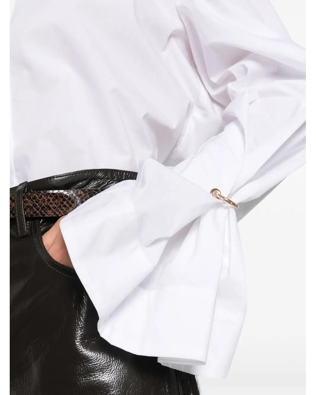 Erika Cavallini Semi Couture White Ring-Detail Flared-Sleeve Shirt