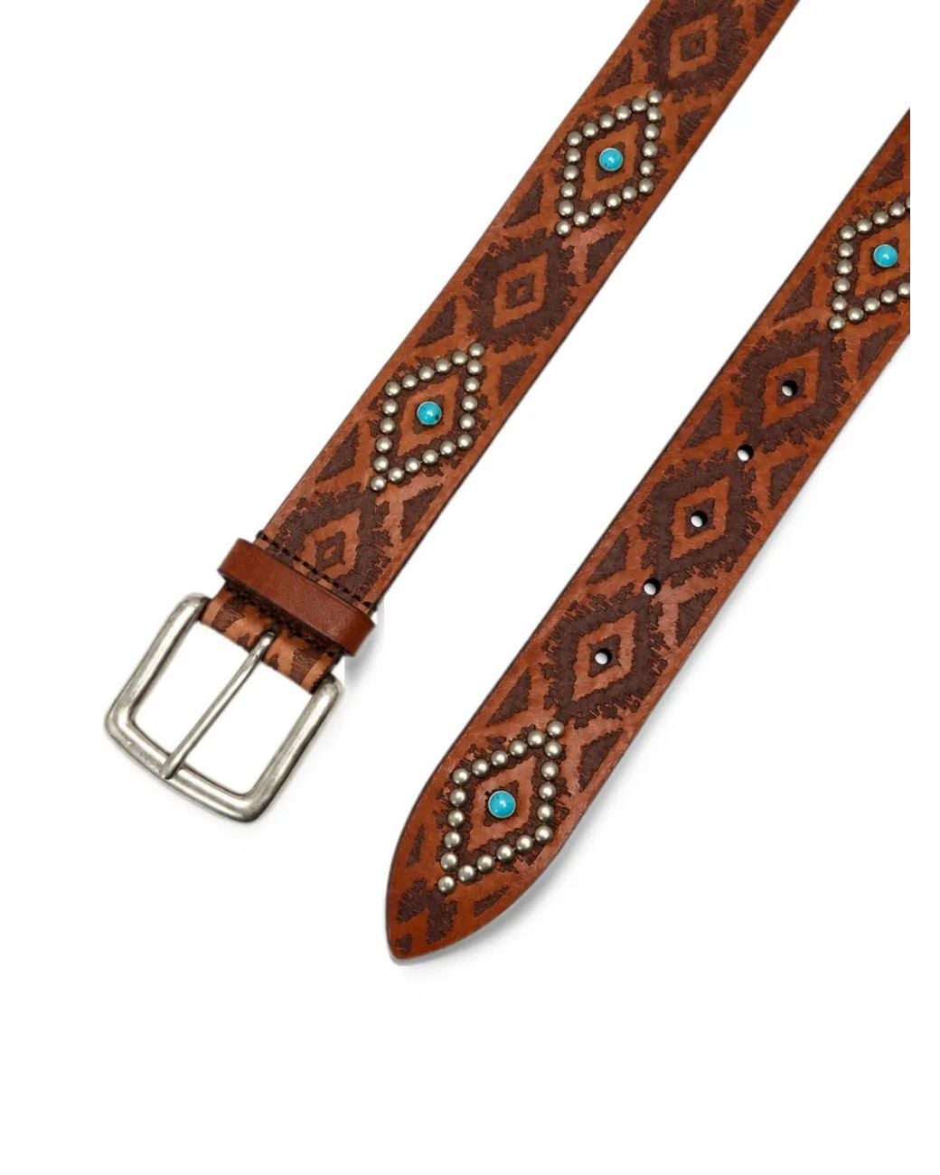 Andersons Brown Studded Geometric-Pattern Belt for men