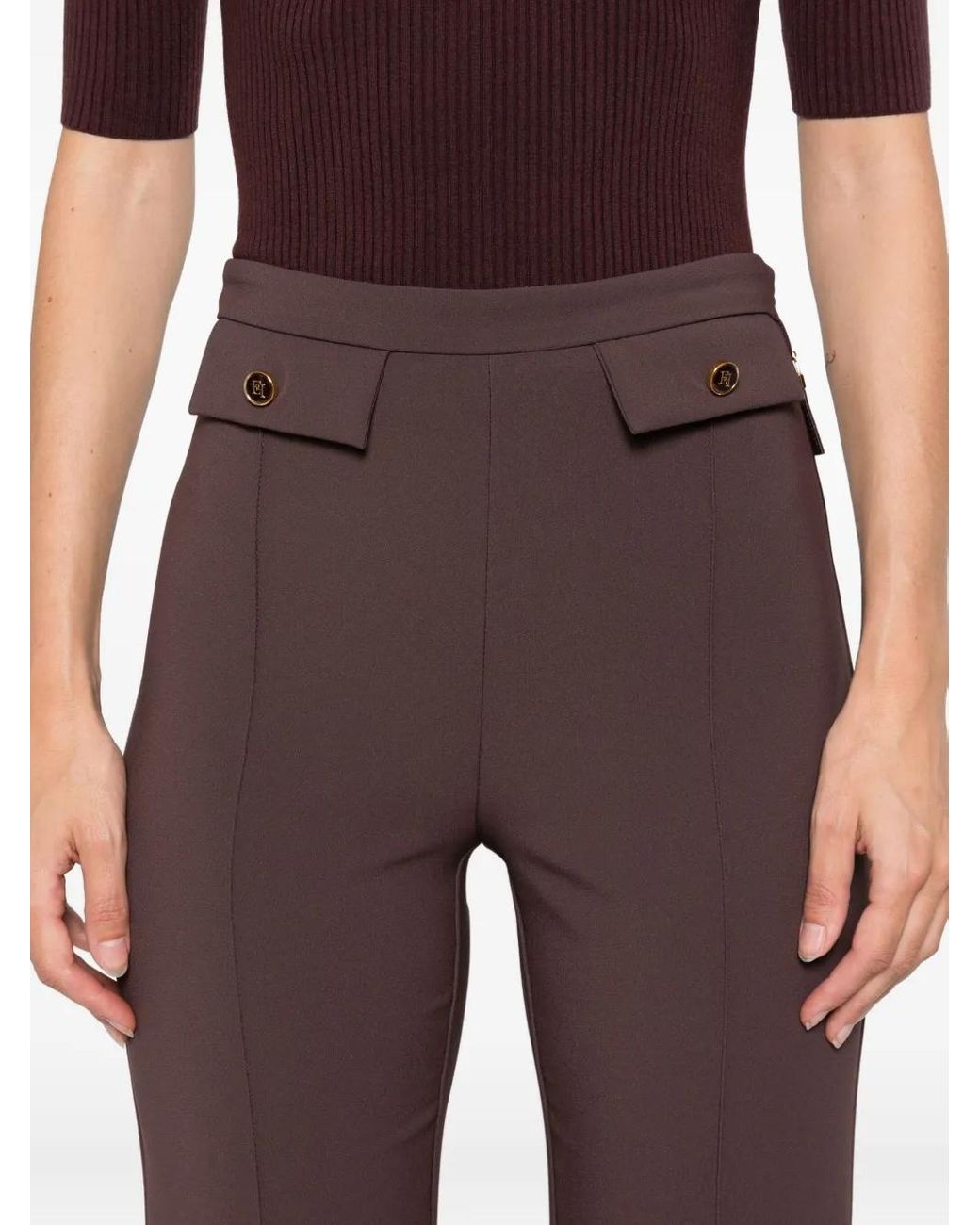 Elisabetta Franchi Purple Button-Detail Trousers