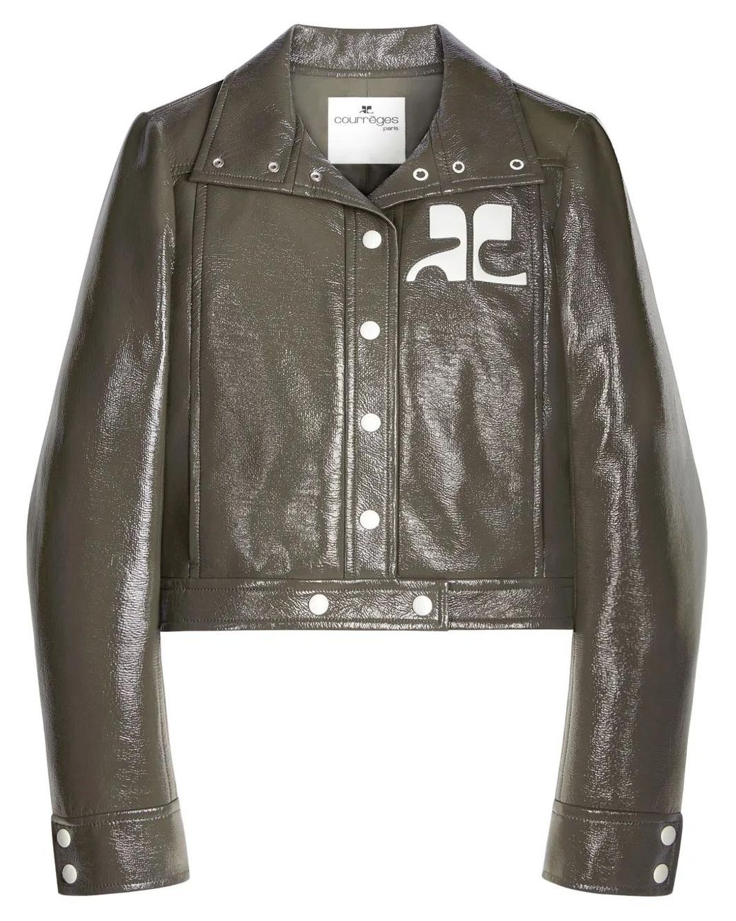 Courreges Gray Reedition Vinyl Appliqué-Logo Jacket