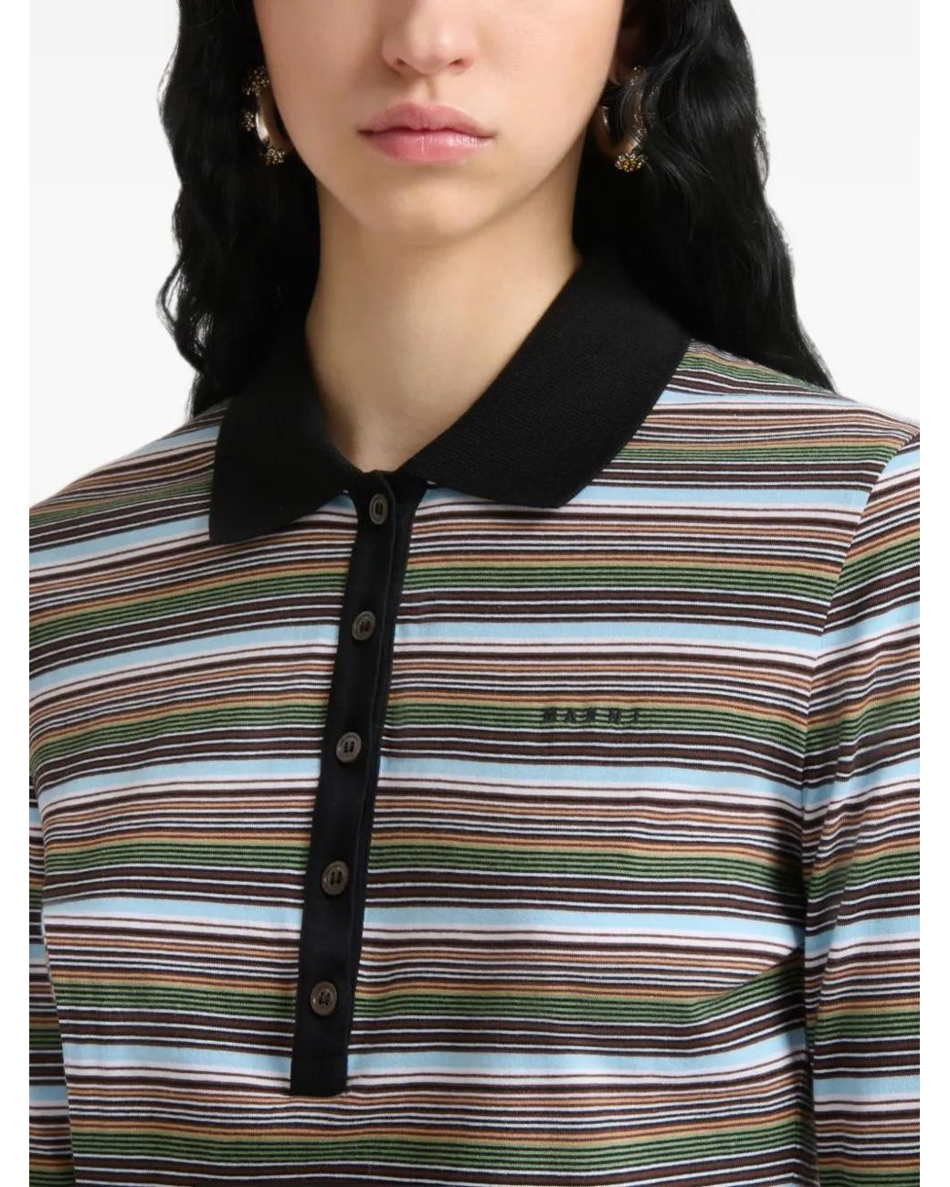 Marni Black Polo En Jersey Rayé Multicolore