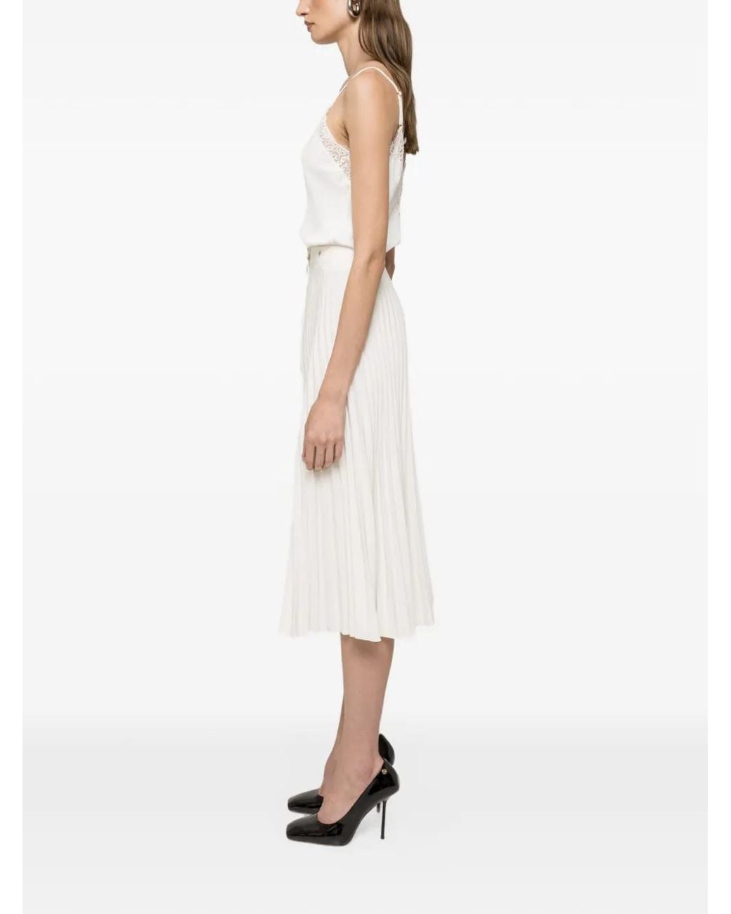 Nissa White High-Waisted Pleated Midi Skirt