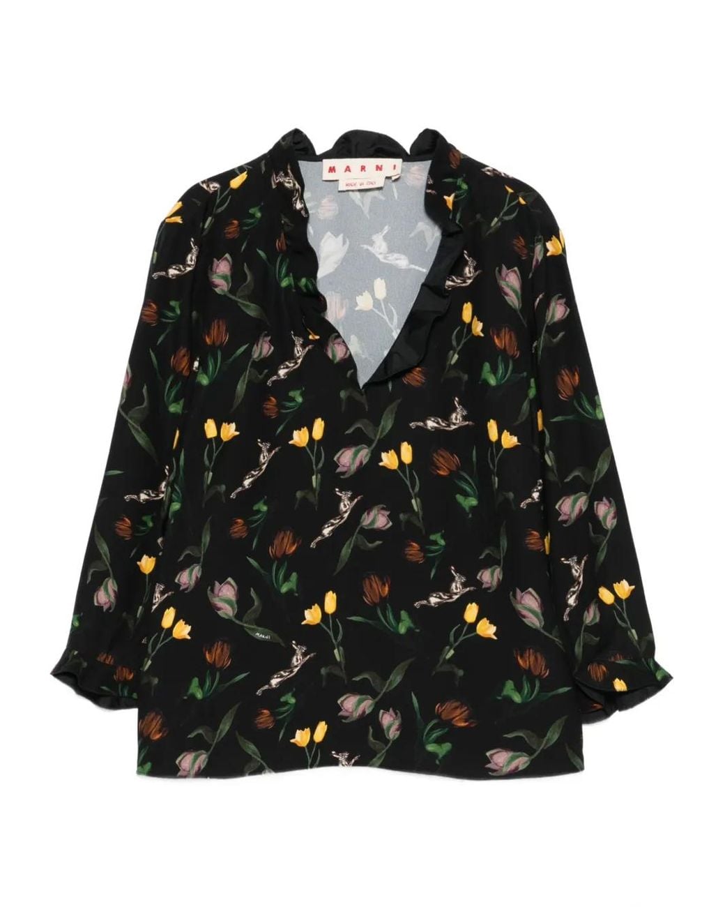 Marni Black Floral-Print Blouse