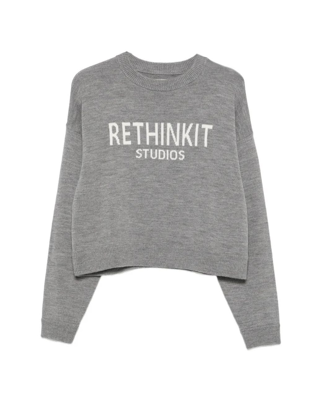 Rethinkit Studios Gray Logo-Intarsia Knitted Sweater