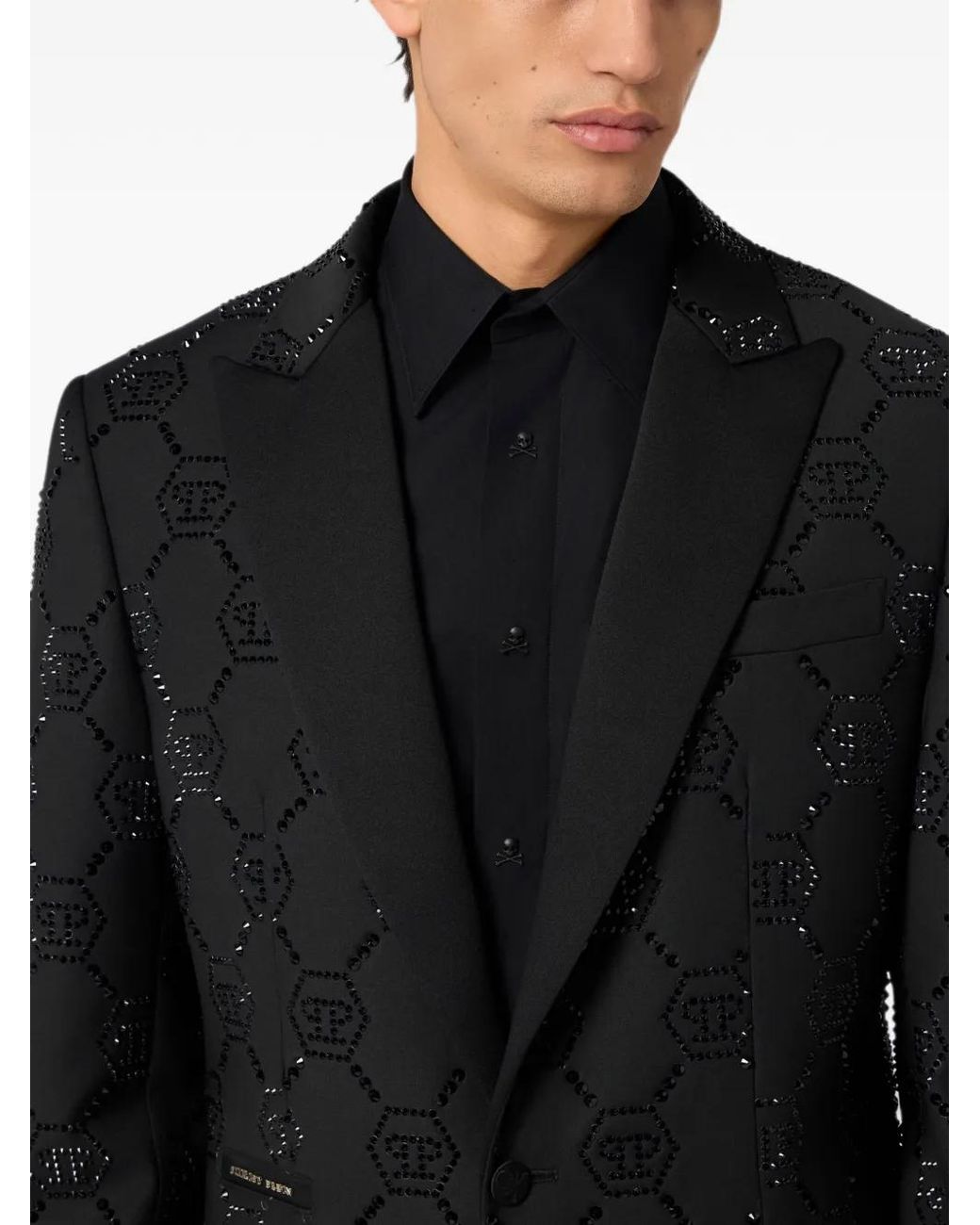 Philipp Plein Black Wool Blazer With Satin Details Monogram for men
