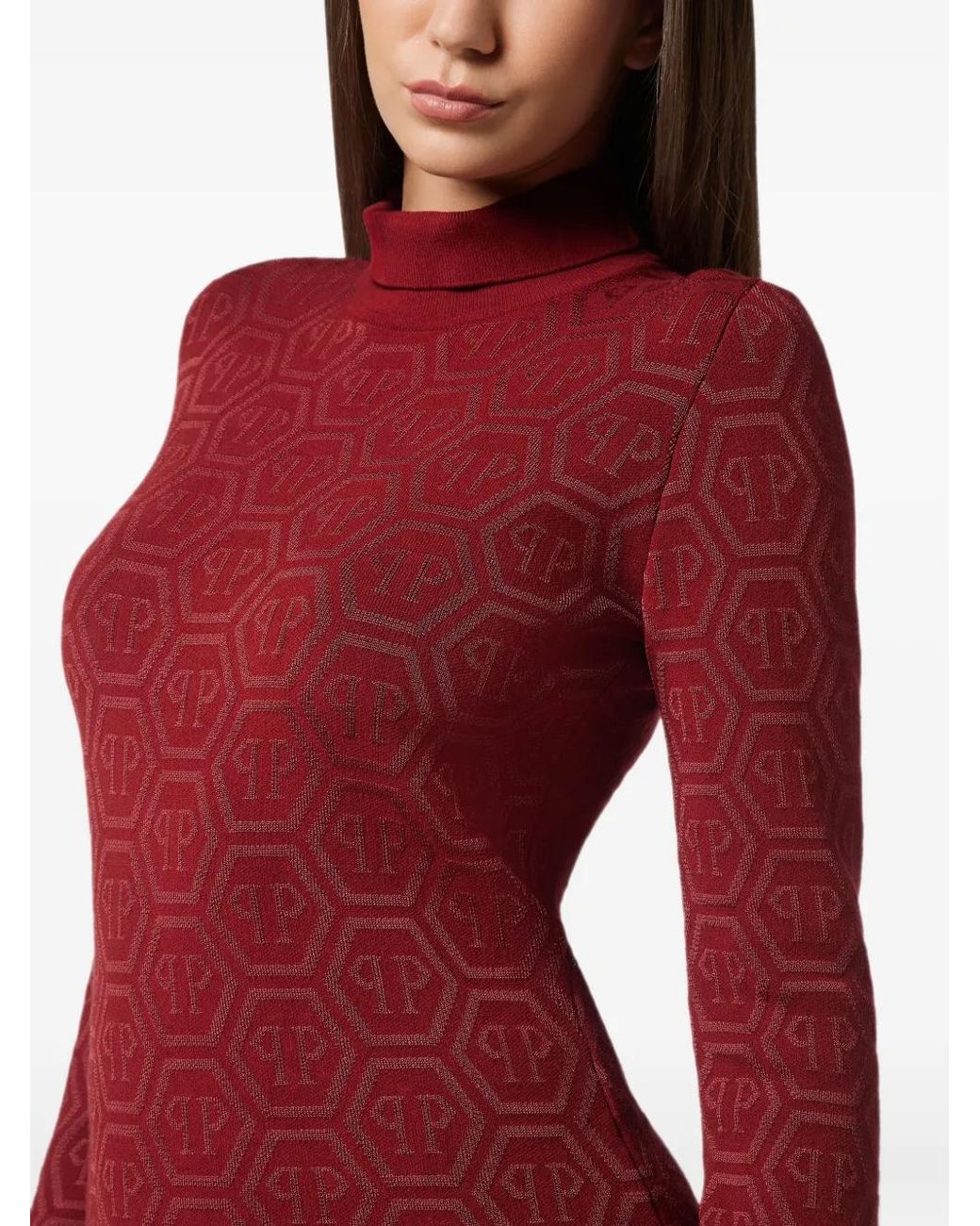 Philipp Plein Red Logo-Pattern Turtleneck Sweater