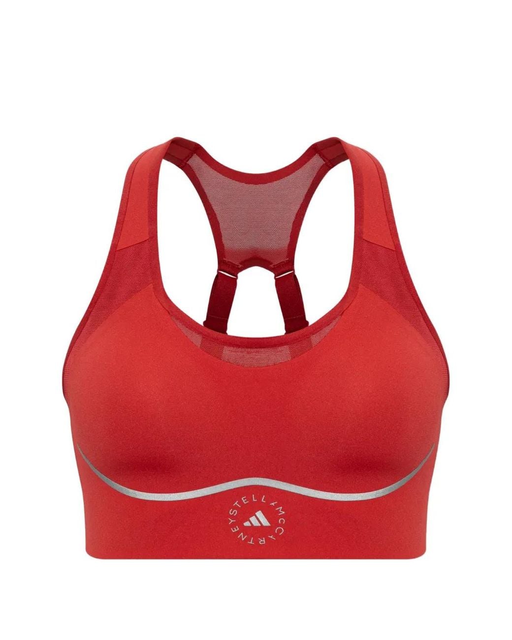 Adidas By Stella McCartney Red X Mesh-Panelled Logo-Print Sports Bra