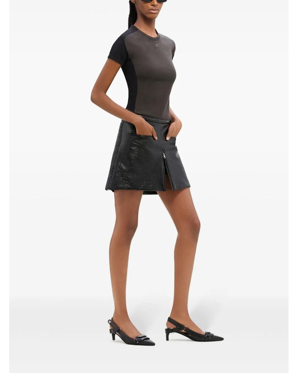Courreges Black Heritage Cotton Miniskirt With Zipper And Pockets