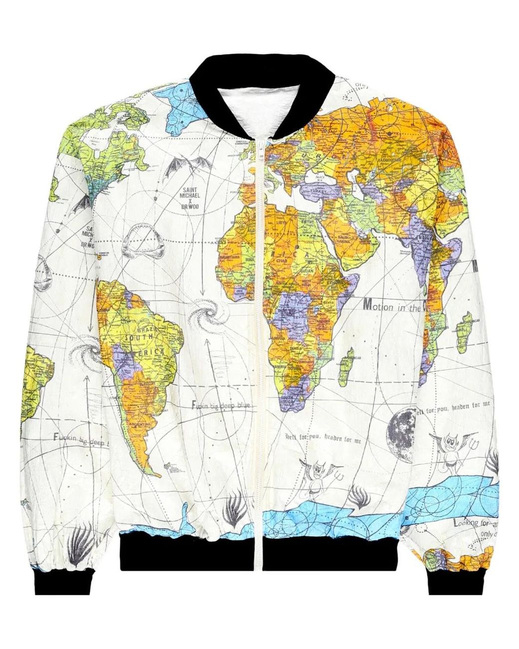SAINT Mxxxxxx White World Map Bomber Jacket for men