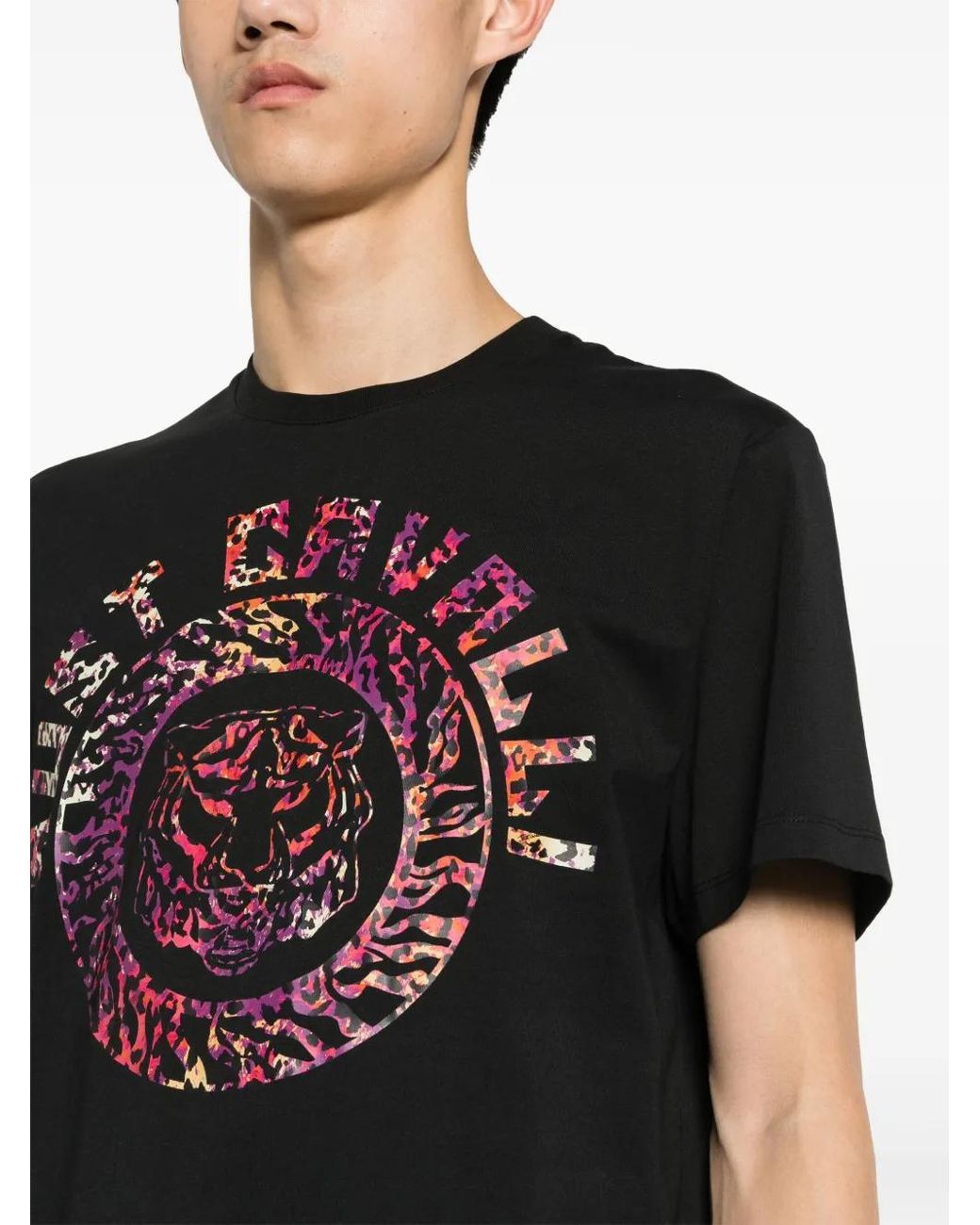 Just Cavalli Black Tiger Head-Print T-Shirt for men