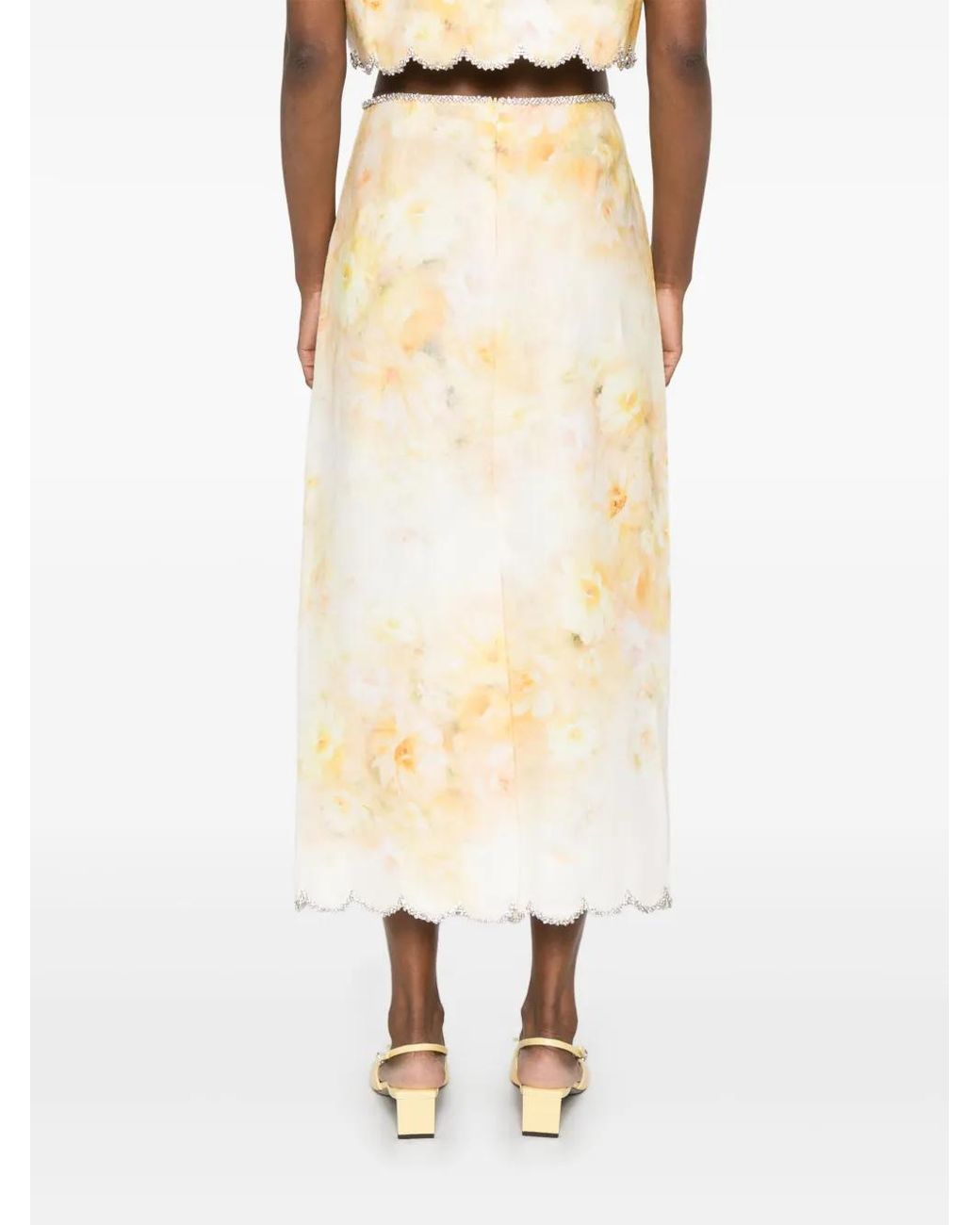Zimmermann Natural Floral Print Linen Midi Skirt