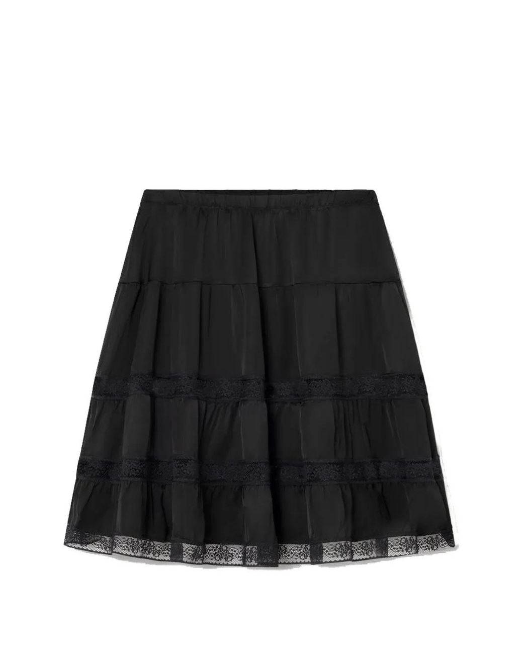 GIMAGUAS Black Cielo Lace-Trim Tiered Midi Skirt