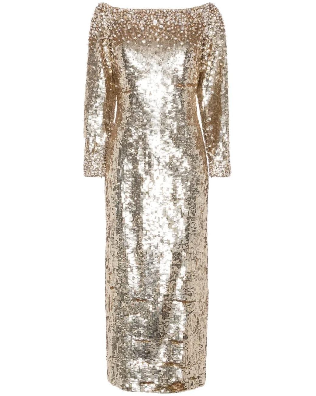 Jenny Packham Natural Ballroom Blitz Sequined Midi Dress