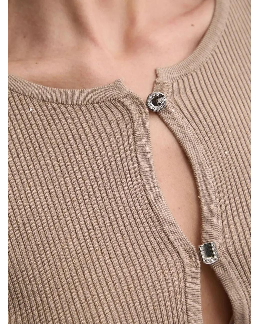 Guess Blue Sequin-Embellished Ribbed Cardigan