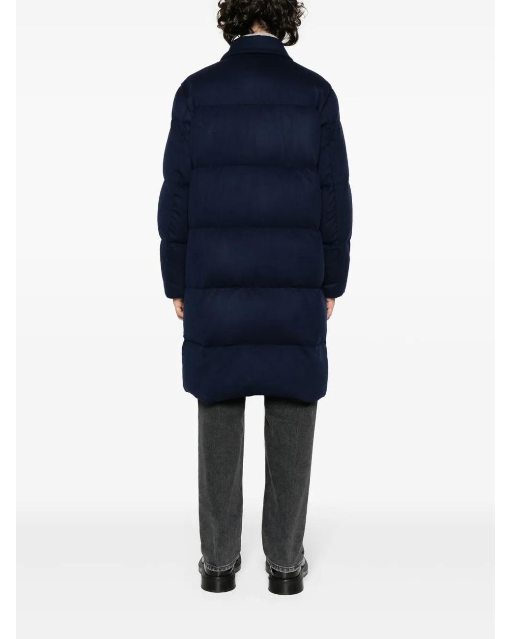 Kiton Blue Padded Cashmere-Blend Coat for men