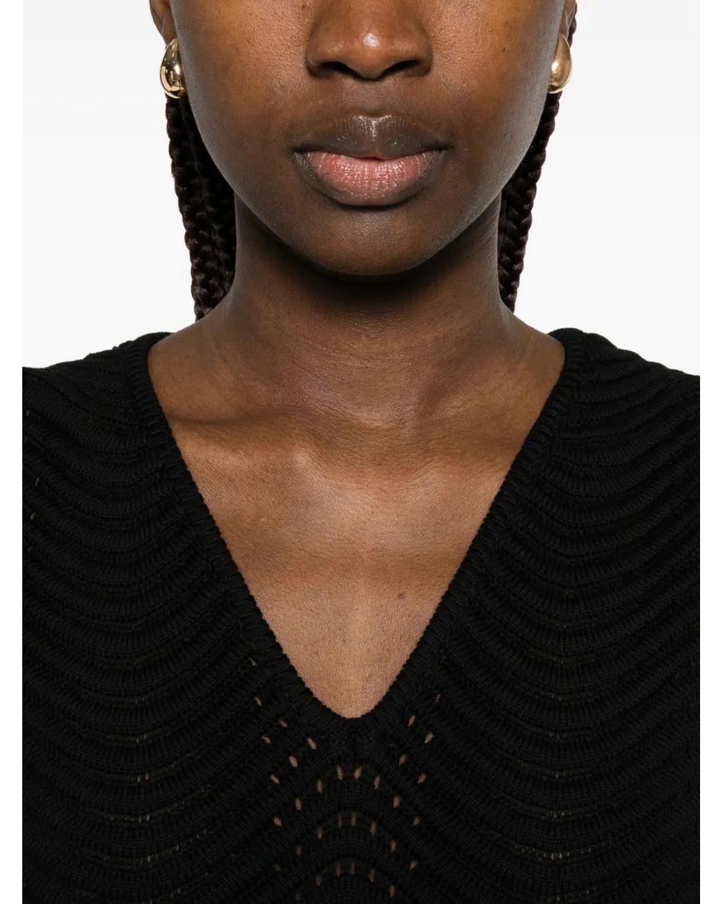 Neera Black V-Neck Textured Mini Dress