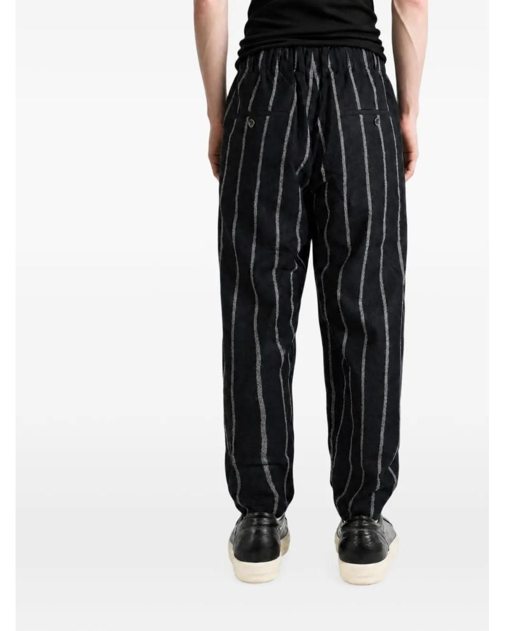 Uma Wang Black Vertical-Stripe Drawstring Trousers for men