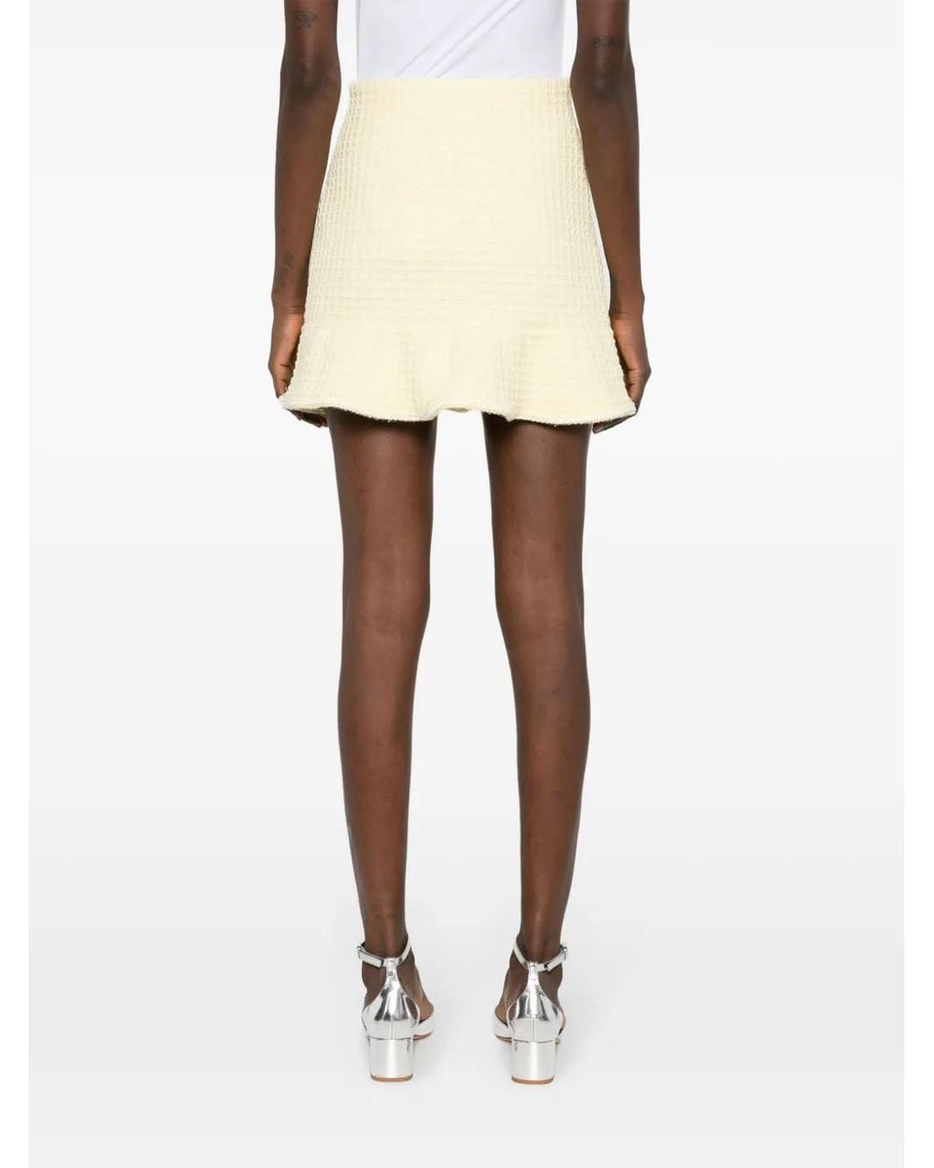 Self-Portrait Natural 'Knitted Mini Skirt With Jewel Buttons