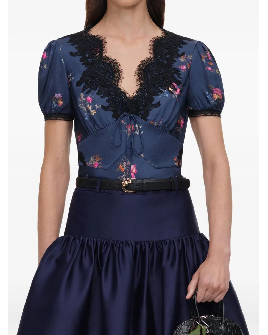 Self-Portrait Blue Taffeta Midi Skirt