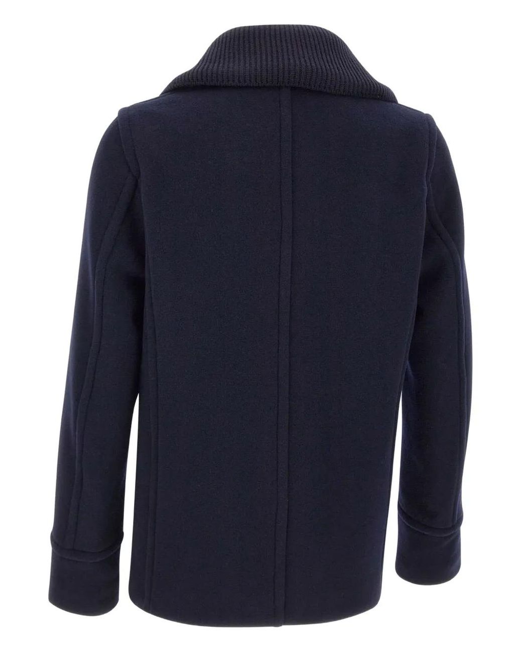 Paul & Shark Blue Double-Breasted Wool Peacoat With Structured Silhouette for men