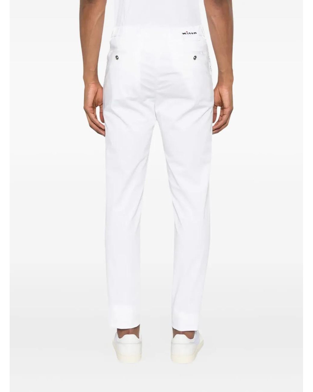 Kiton White Logo-Patch Trousers for men