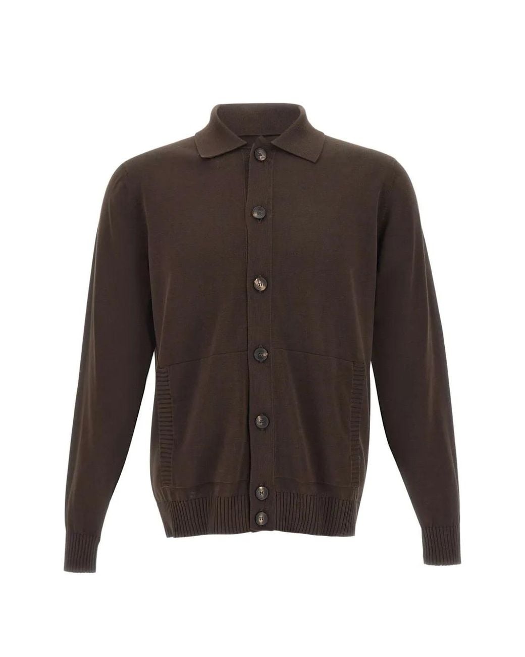 FILIPPO DE LAURENTIIS Brown Polo-Collar Button-Up Cardigan for men