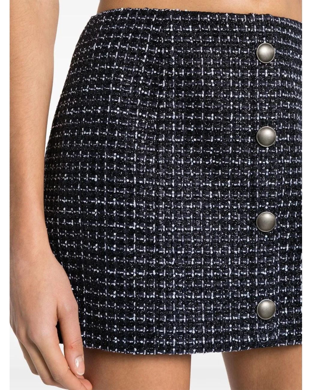 Alessandra Rich Blue Sequin Checked Tweed Mini Skirt