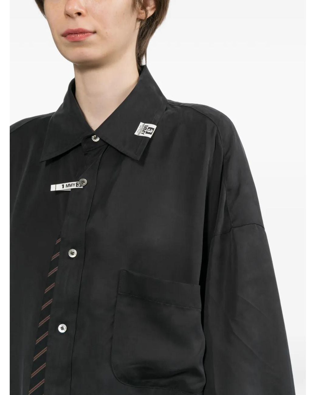 Maison Mihara Yasuhiro Black Attached Tie Satin Shirt