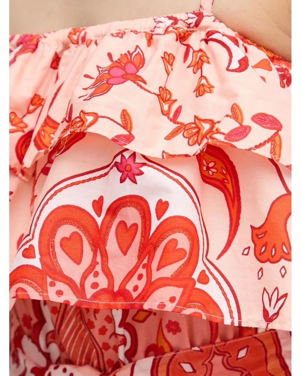 GAUDI White Paisley-Print Ruffled Midi Dress