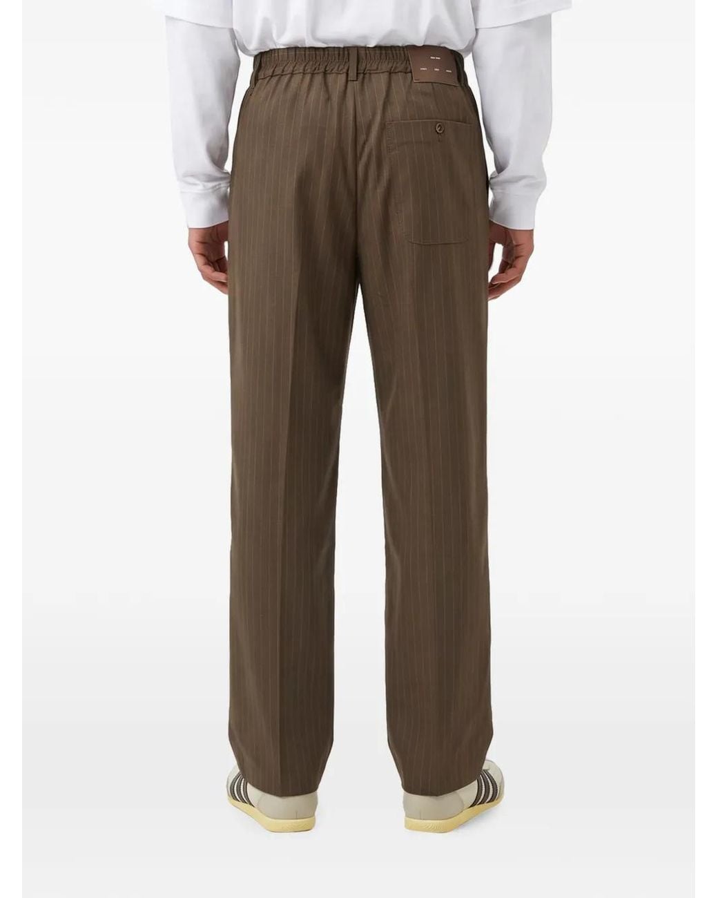 Song For The Mute Brown Pinstripe-Pattern Pleated Trousers for men