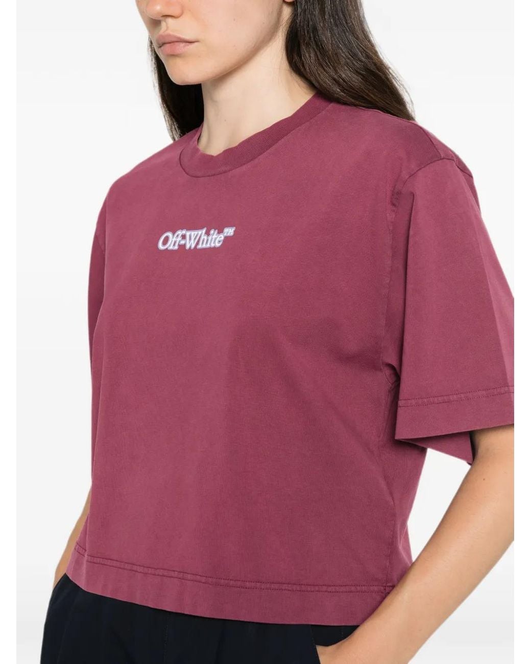 Off-White c/o Virgil Abloh Purple Logo-Print Cropped T-Shirt