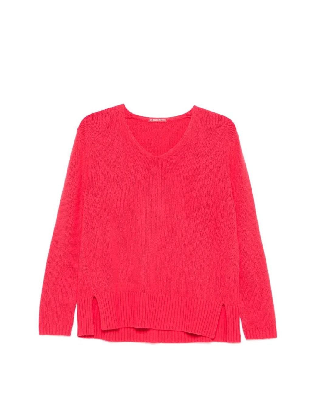 Purotatto Red V-Neck Side Slits Sweater