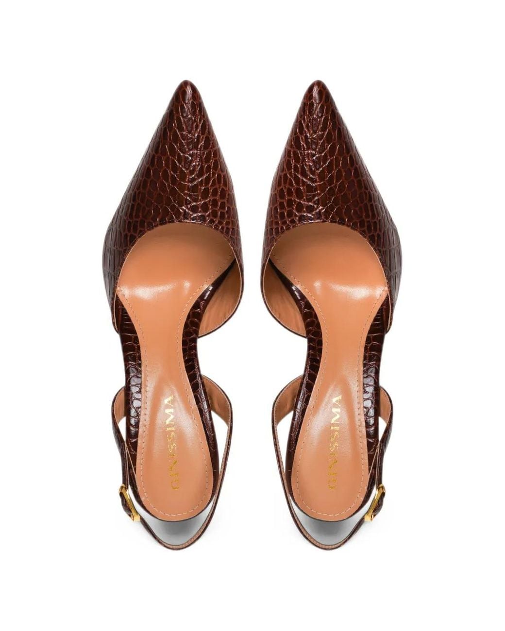Ginissima Brown Ami Crocodile-Effect Slingback Pumps