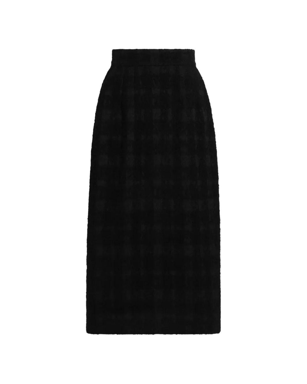 Dolce & Gabbana Black Wool-Blend Check Bouclé Midi Skirt
