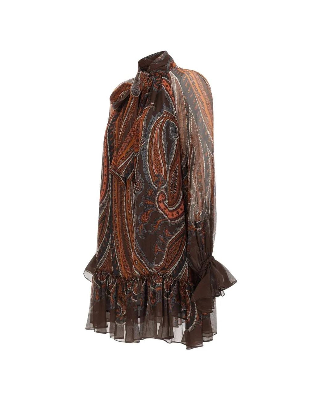 Etro Brown Paisley-Print Ruffled Mini Dress