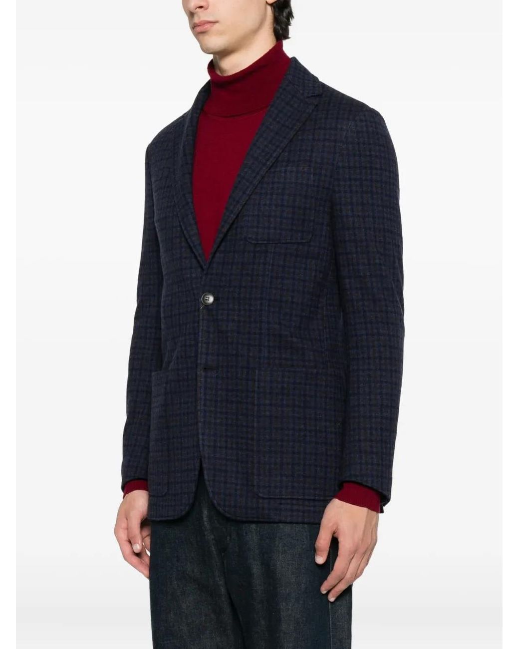 Canali Blue Checked Two-Button Blazer for men