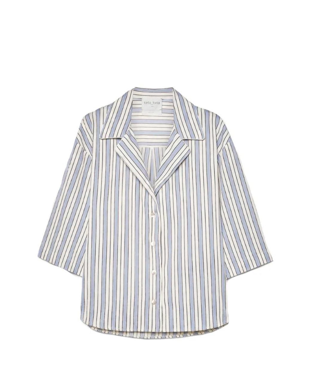 Forte_forte White Striped Short-Sleeve Shirt