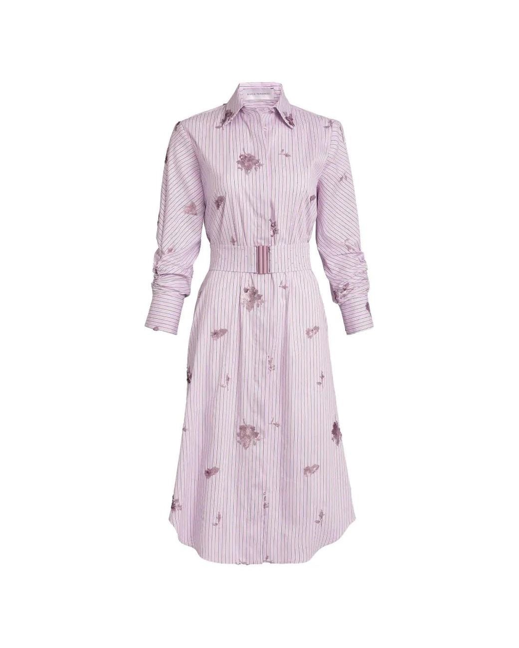 Silvia Tcherassi Pink Kendi Sequin-Embellished Striped Shirt Midi Dress