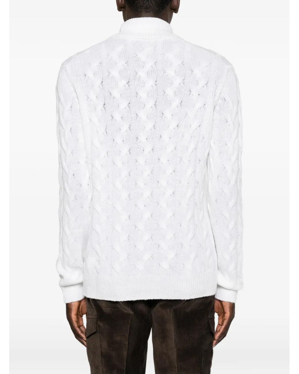 Gran Sasso White Pull En Maille Torsadée À Col Roulé for men