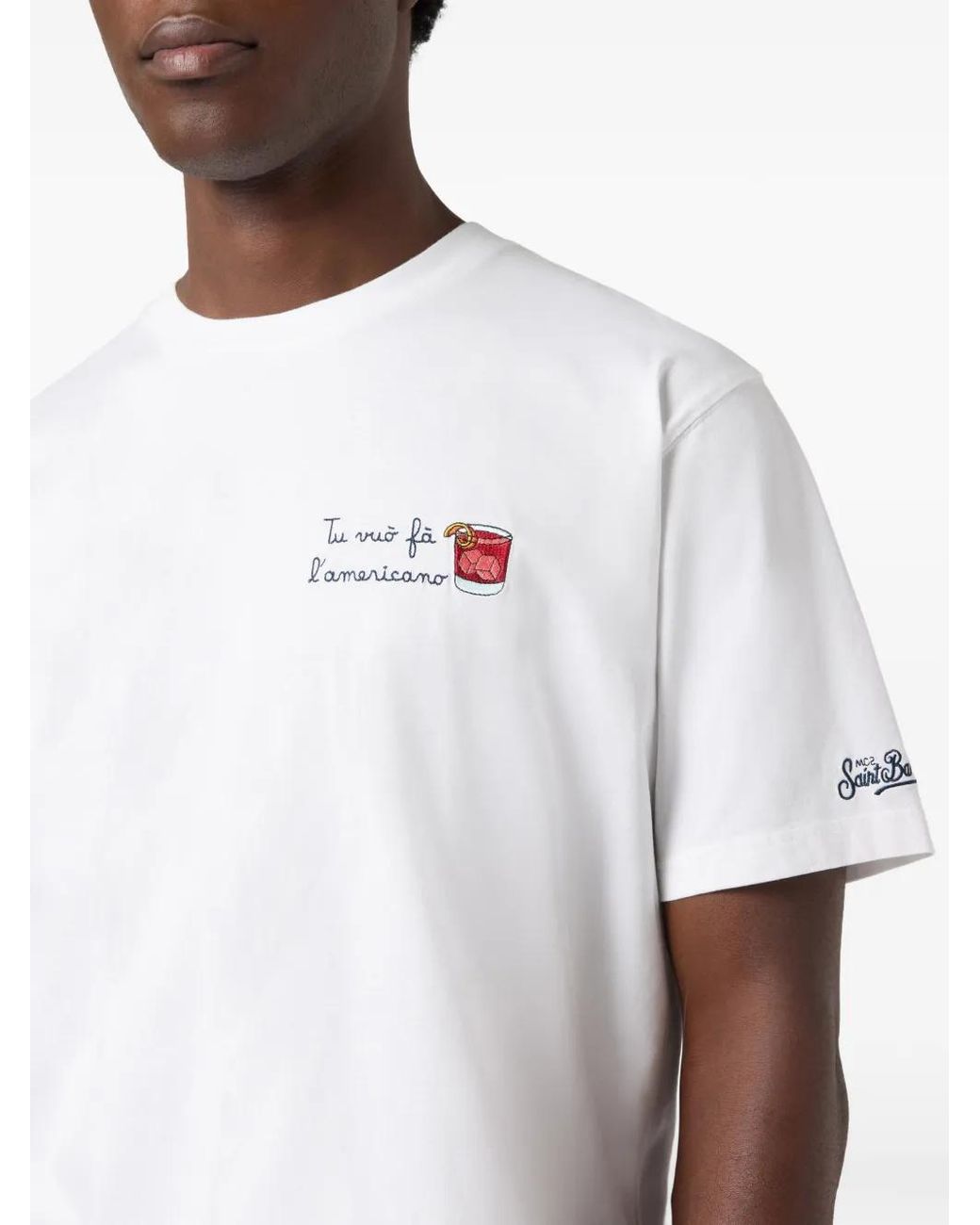 Mc2 Saint Barth White Portofino T-Shirt With Tu Vuò Fà L'Americano Embroidery for men