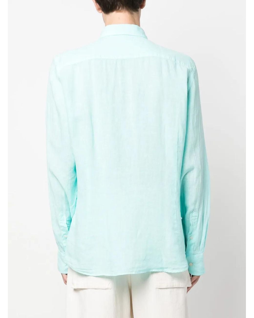 Hackett Blue Logo-Embroidered Linen Shirt for men