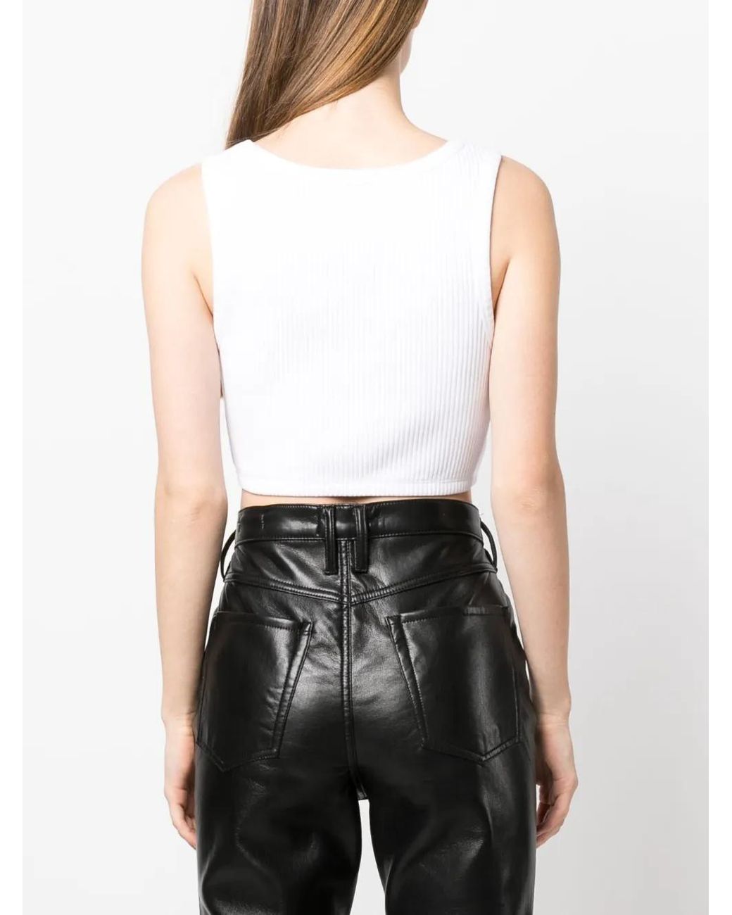 Moschino White Logo-Embroidered Ribbed Crop Top