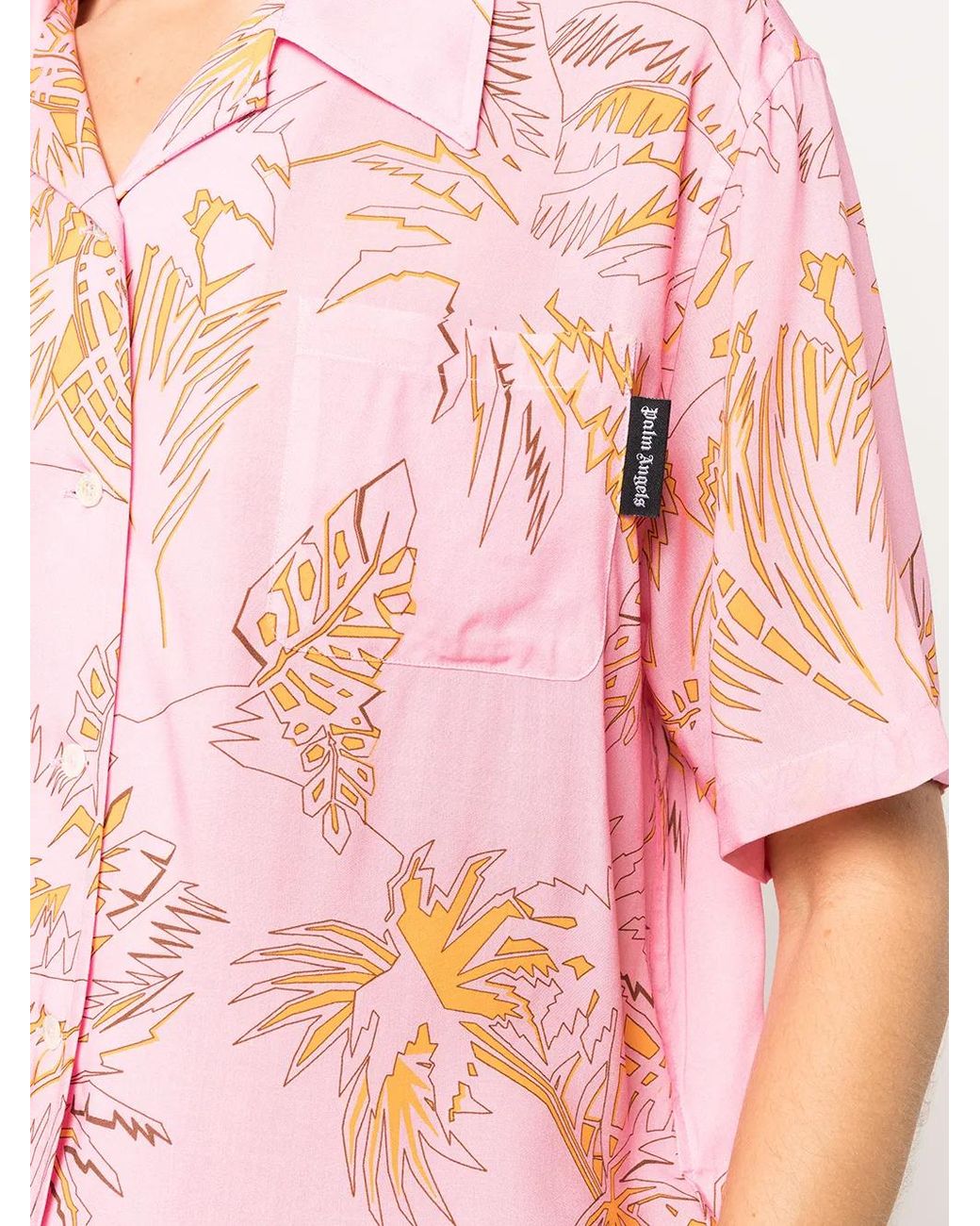 Palm Angels Pink Leaf-Print Short-Sleeve Shirt