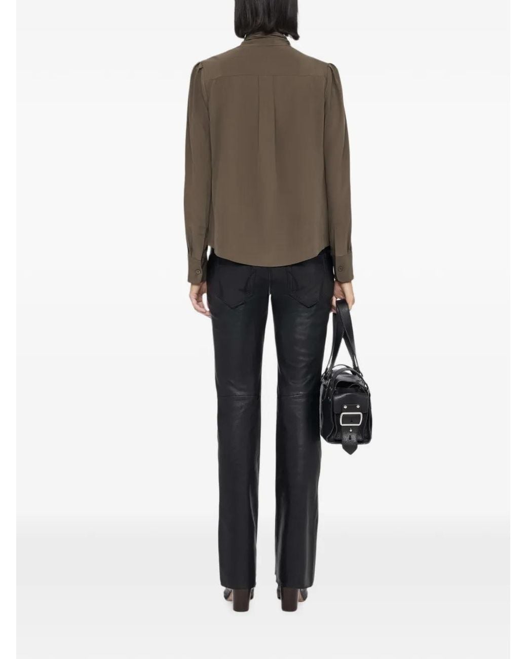 AllSaints Brown Iris Tie-Neck Shirt