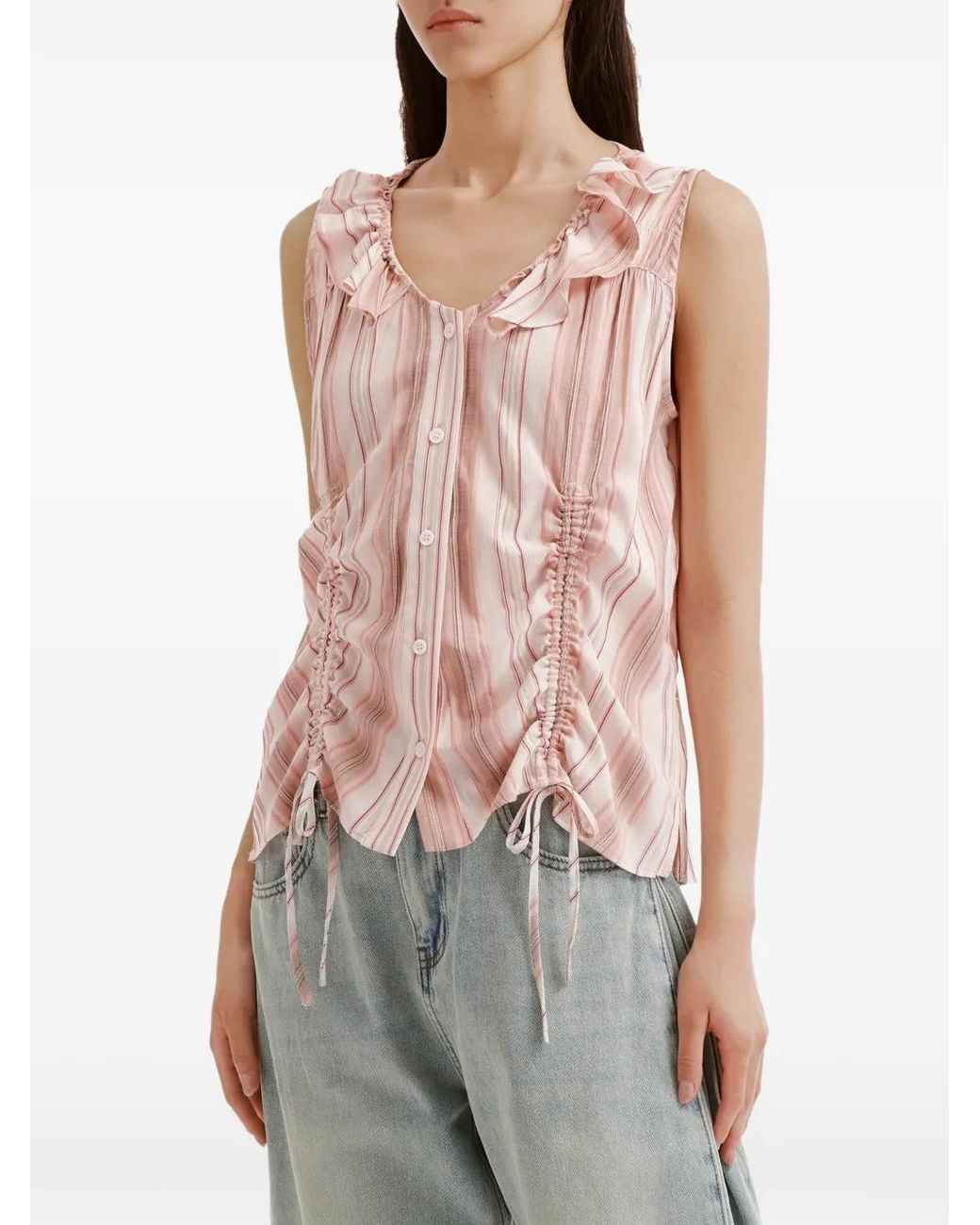 B+ AB Pink Striped Ruffled Top