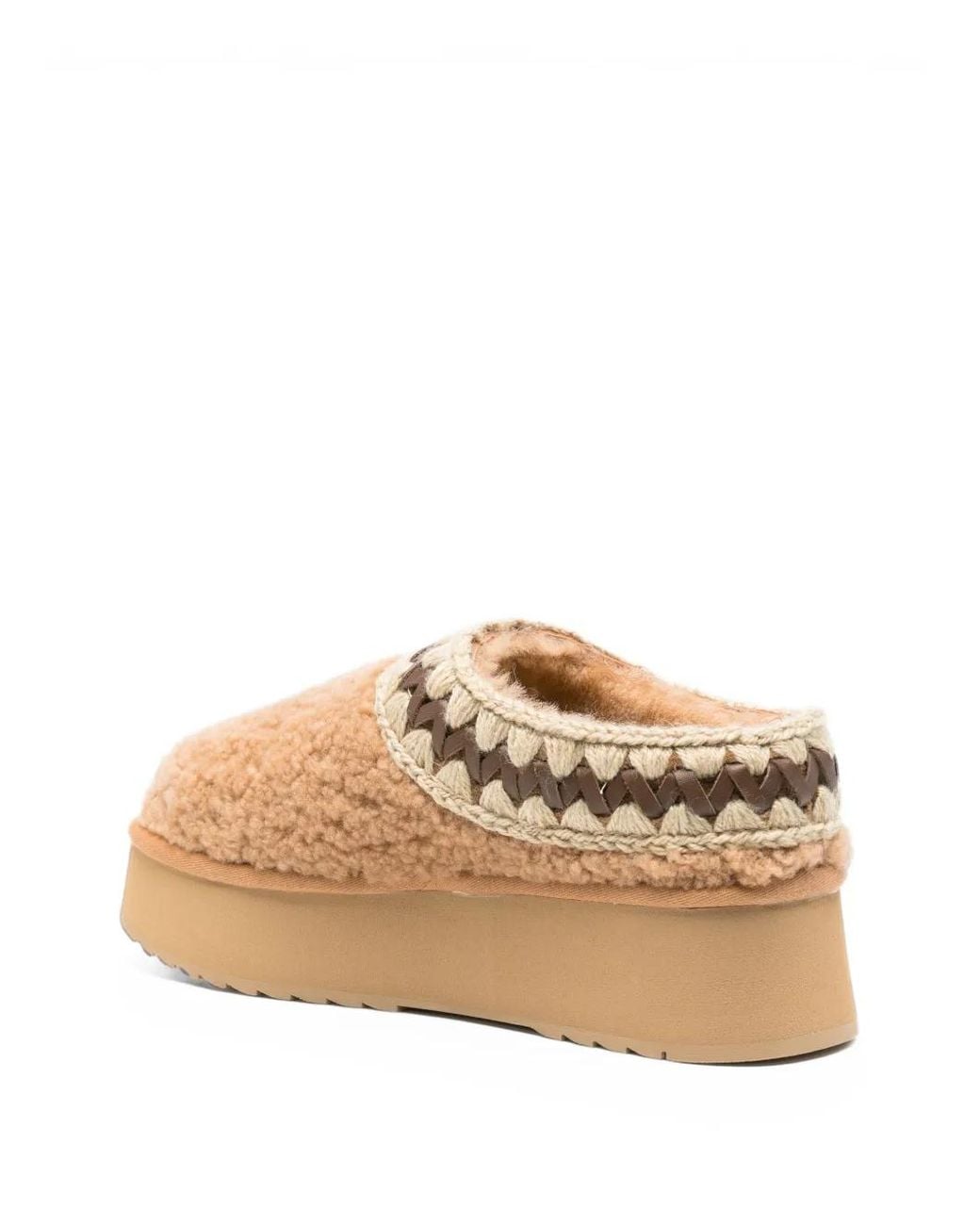Mou Natural Crochet-Trim Shearling Mules
